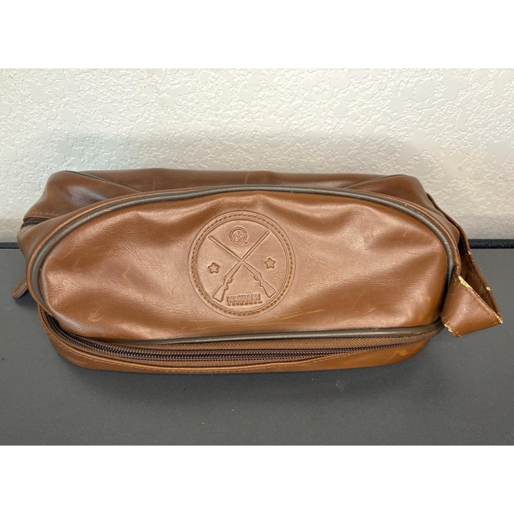 Magellan Brown Leather Accessories Bag for Men w/ Multiple Useful Compartments